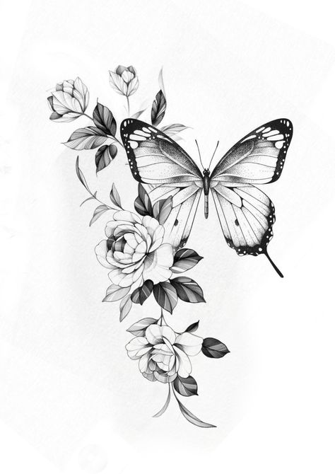 Butterfly Tattoo With Vines, Butterfly Floral Tattoo, Floral Butterfly Tattoo Design, Half Butterfly Half Flower Tattoo, Floral Butterfly Tattoo, Arm Sleeve Tattoos For Women, Butterfly Tattoo On Shoulder, Fake Skin, Leg Art