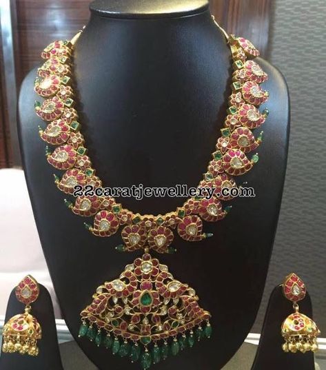 Kempula Haram Designs, Mango Mala Jewellery, Indian Bridal Jewelry Kundan, South Jewellery, Antic Jewellery, Poola Jada, Mango Haram, Vintage Indian Jewelry, Mango Mala