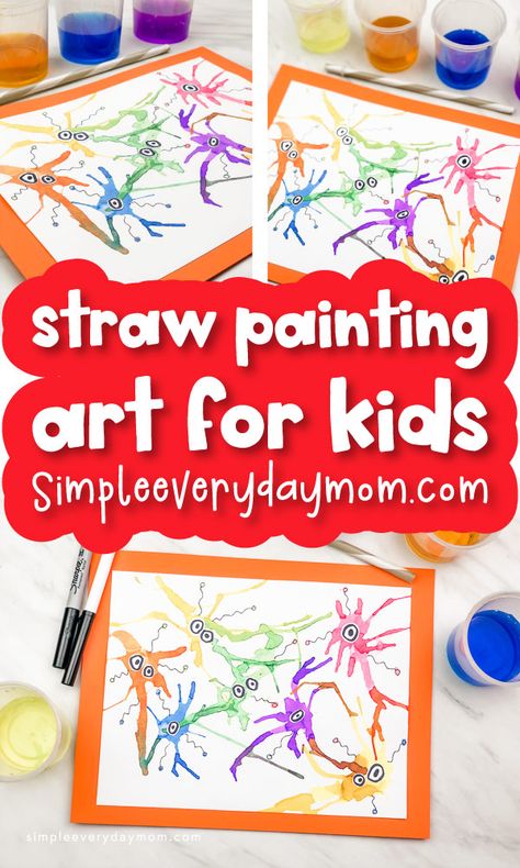 Art With Straws, Painting With Straws, Germ Crafts, Straw Painting, Blow Painting Art, Paint Activities, Germs Activities, Blow Art, Blow Painting