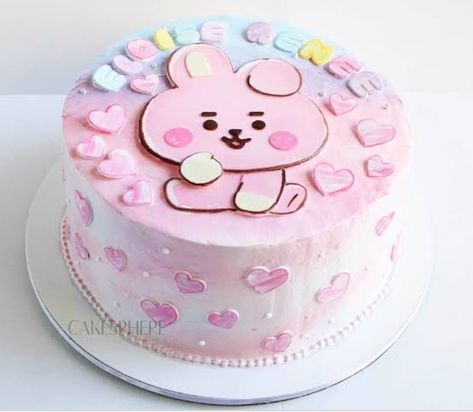 Cooky Cake Bt21, Korean Cake Bt21, Kpop Birthday Cake Ideas, Jungkook Birthday Cake, Jungkook Cake Ideas, Jungkook Cake, Bt21 Cake, Army Cake, Bts Cake