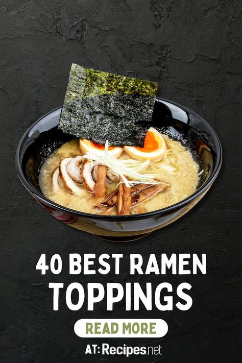 Check out the 40 Best Ramen Toppings for Your Homemade Noodle Soup at Recipes.net. Atlhough delicious on their own, even the best ramen noodle recipes need a bit of a personal touch to cater to all taste buds. Whether you're following creamy ramen noodle recipes or spicy variations, these toppings are guaranteed to bring them to the next level. Best Ramen Noodle Recipes, Creamy Ramen Noodle Recipes, Homemade Noodle Soup, Creamy Ramen, Top Ramen Recipes, Best Ramen Noodles, Ramen Ingredients, Wonton Dumplings, Ramen Toppings