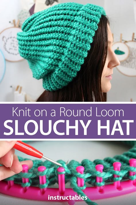 Loom Knitting Scarf, Loom Knitting Patterns Hat, Knit A Hat, Loom Knitting For Beginners, Round Loom Knitting, Loom Hats, Loom Knitting Tutorial, Circular Loom, Loom Knit Hat