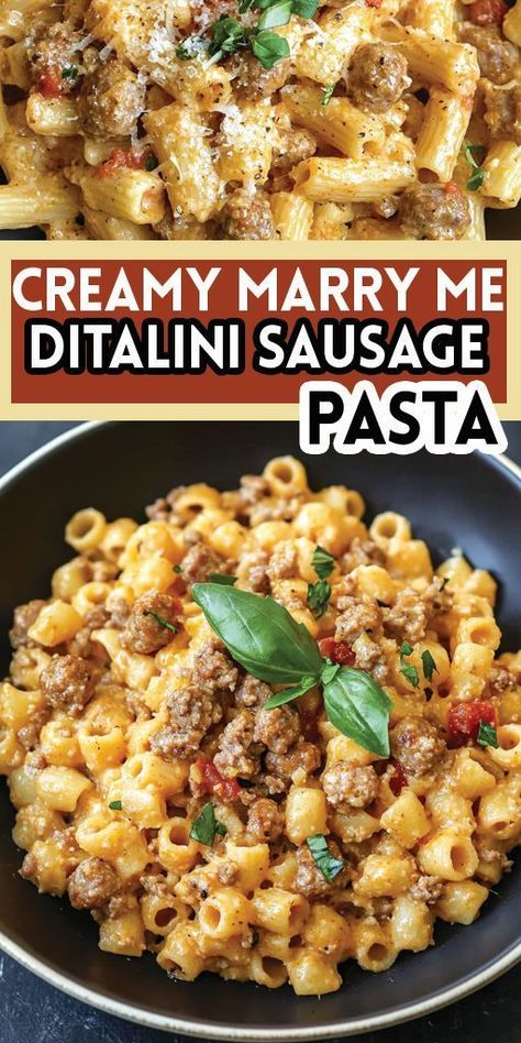 Ingredients: 8 ounces ditalini pasta, cooked al dente 1-2 tablespoons avocado oil 8 ounces mild Italian ground sausage ½ cup sweet onion, diced small 2 cloves garlic, minced 1-1.5 tablespoons tomato paste Pinch of kosher salt, to taste Few turns cracked black pepper, to taste ½ – ¾ cup low sodium chicken broth ¾ – 1 cup heavy cream ½ cup parmesan cheese, grated Red pepper flakes (optional garnish) #Ditalini #Sausage #Pasta #Quickandeasyrecipe Macaroni With Sausage, Italian Sausage Heavy Cream Pasta, Creamy Marry Me Ditalini Sausage Pasta, Ground Chicken Sausage Pasta, Italian Sausage Cream Sauce, Ditalini Sausage Pasta, Creamy Marry Me Ditalini Pasta, Ground Sweet Italian Chicken Sausage Recipes, Marry Me Ditalini