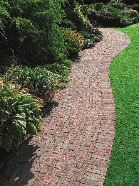 Cobbled Pathway Garden, Brick Garden Paths And Walkways, Brick Path Garden, Cobbled Pathway, Brick Garden Path, Rock Pathways, Brick Pathways, Concrete Block Paving, Rock Pathway