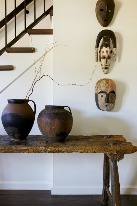 African Interior Design, African House, Large Bouquet, African Interior, Hallway Design, African Decor, Vintage Cabinets, Clay Pot, Farmhouse Kitchen Decor