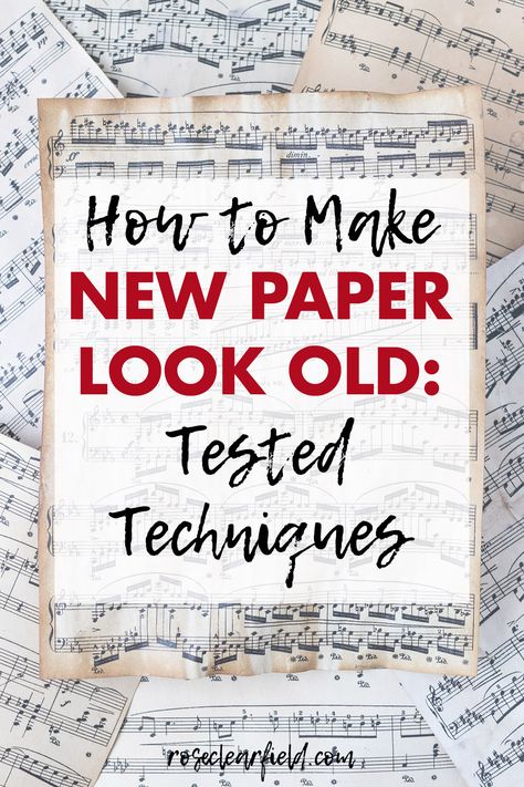 How to make new paper look old. Proven, tested techniques with common household materials for fantastic vintage aesthetic results! Perfect for DIY arts and crafts projects with sheet music, book pages, maps, and more. #makenewpaperlookold #makepaperlookold #vintagepapertutorial How To Dye Book Pages, Hymnal Page Crafts, Aging Paper, Hymnal Crafts, Paper Casting, Dye Paper, Sheet Music Crafts, Hymn Art, Hymn Sheet Music