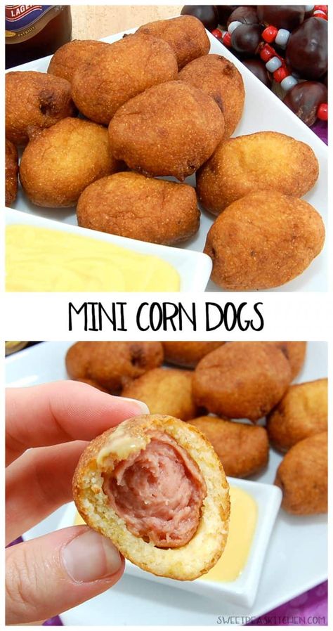 Cornbread Mix Corn Dogs, Pickle Corn Dog, Tajin Pretzels, Homade Corndogs, Easy Carnival Food, Corn Dog Bites, Corn Dog, Fried Hot Dogs, Pumpkin Cornbread