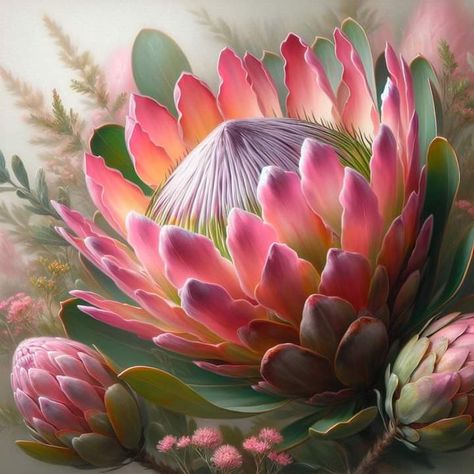 Cactus Flower Painting, Protea Art, Protea Bouquet, Hydrangeas Art, Flower Drawing Tutorials, Protea Flower, Succulent Art, African Flowers, Africa Art