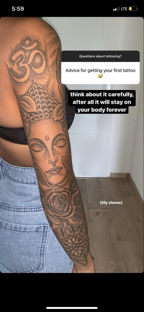 Buddha Tattoo Sleeve, Portrait Tattoo Sleeve, Black People Tattoos, Tattoo Advice, Unique Half Sleeve Tattoos, Arm Sleeve Tattoos For Women, African Tattoo, Boho Tattoos, Neck Tattoos Women