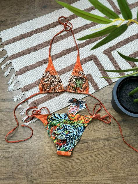 VINTAGE ED HARDY RARE TIGER MADE IN USA BIKINI SWIMSUIT Ed Hardy Swimsuit, Ed Hardy Tiger, Hot Suit, Vintage Ed Hardy, Fashion Book, 2024 Style, Teenage Fashion, Swim Suits, Swimmers