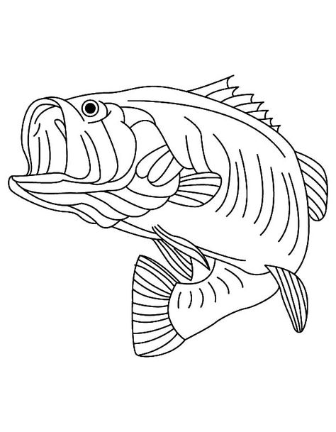 Bass Fish Coloring Pages, Bass Coloring Pages, Bass Drawing, Fish Decal, Fish Printables, Fish Outline, Bone Fish, Fish Coloring, Fish Clipart