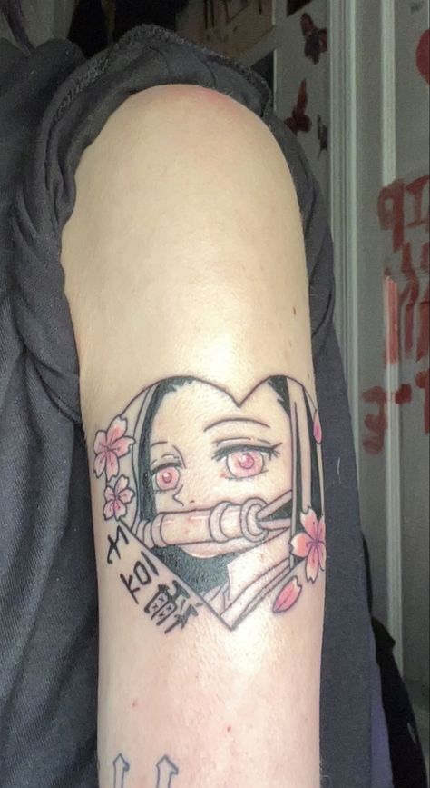 Small Nezuko Tattoo, Tanjiro And Nezuko Tattoo Ideas, Nezuko Tattoo Ideas, Nezuko Arm Tattoo, Nezuko Tattoo Design, Anime Tattoos Nezuko, Nezuko Flower Tattoo, Music Tattoo Designs, Music Tattoo