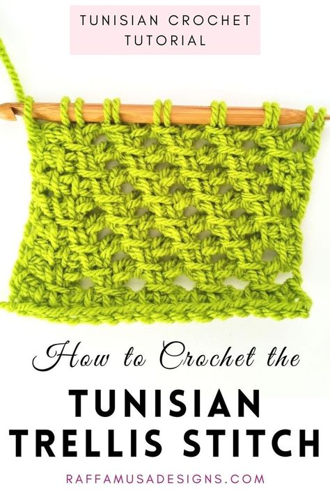 a small swatch made using the Tunisian crochet Trellis Lace Stitch Tuscan Crochet Stitch, Double Ended Crochet, Afghan Stitch, Crochet 101, Tunisian Crochet Pattern, Tunisian Crochet Hook, Tunisian Crochet Patterns, Tunisian Crochet Stitches, Crochet Bedspread Pattern