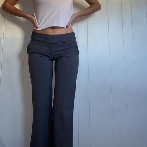 2000s low rise My Michelle business slacks --... - Depop Low Rise Slacks, 2000s Low Rise, Thrift Clothes, Trouser Outfit, Slim Fit Dress Pants, Thrifted Outfits, Aesthetic Fits, Grey Trousers, Cool Fits