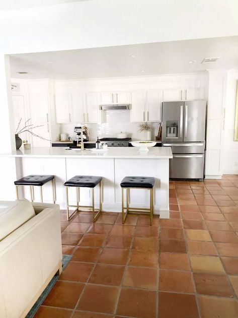 Orange Tile Floor Kitchen, Saltillo Floor Kitchen, Terracotta Floor Tiles Kitchen, Kitchen Terracotta Floor, Southwest Style Kitchen, Terracotta Tile Kitchen, Saltillo Tile Kitchen, Terracotta Tiles Kitchen, Tuxedo Kitchen