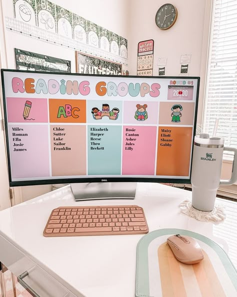 All posts • Instagram Teacher Room Ideas Elementary Decor, Teacher Copies Organization, Different Classroom Themes, Preppy Teacher Classroom, Teacher Room Ideas Elementary, Elementary Classroom Management Ideas, Student Station, Teacher Room Decor, 5th Grade Classroom Setup