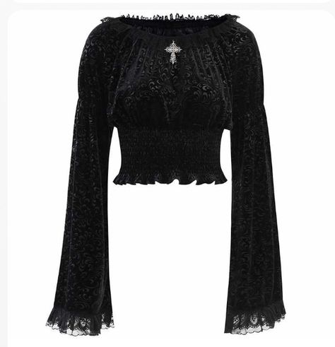 Morgana Le Fay, T Shirts Y2k, Goth Skirt, Dark Witch, Gothic Looks, Autumn T Shirts, Flare Sleeves, Corset Lace, Lace Long Sleeve