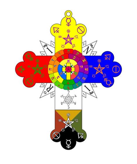 Golden Dawn symbol: The Rosy Cross Lamen used and worn by the magicians of the Rosae Rubae et Aureae Crucis, the inner (second) order of the Hermetic Order of the Golden Dawn. The Golden Dawn, Ceremonial Magick, William Butler Yeats, Golden Dawn, Aleister Crowley, Rudolf Steiner, Jimmy Page, Keith Richards, Secret Society