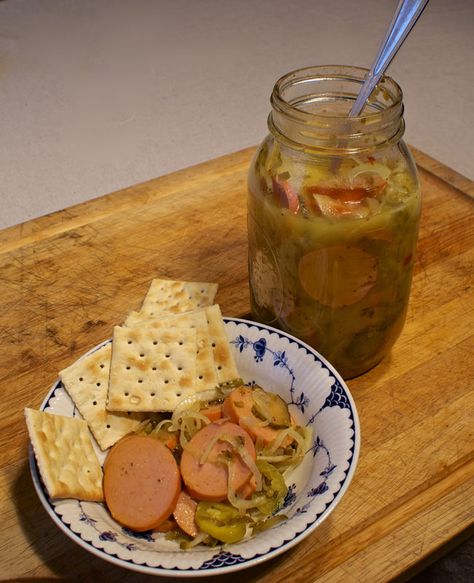 pickled bologna Pickled Bologna Recipe, Pickled Bologna, Sport Peppers, Ring Bologna, Pickled Meat, Pickled Sausage, Bologna Recipes, Pickled Recipes, Cherry Peppers