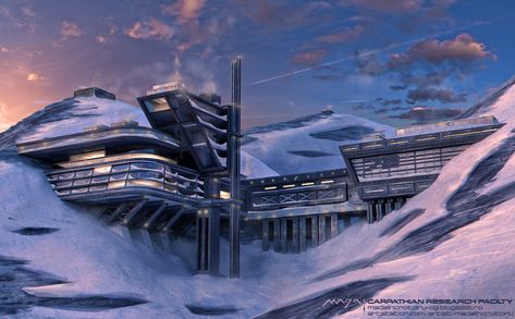 Scifi Research Facility, Sci Fi Research Facility, Futuristic Research Facility, Research Facility Architecture, Scp Facility Concept Art, Scifi Facility, Facility Concept Art, Sci Fi Facility, Alien Architecture