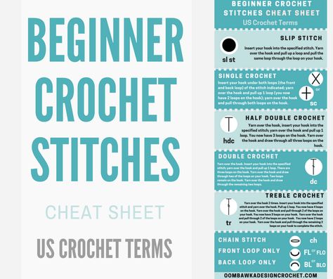 The Beginner Crochet Stitches and Symbols You Need to Know. • Oombawka Design Crochet Crochet Stitches Cheat Sheet, Beginner Crochet Stitches, Thermal Stitch, Shawl Tutorial, Crochet Stitches Ideas, Crochet Hat Sizing, Crochet Stitches Symbols, Reverse Single Crochet, Crochet Video Tutorials