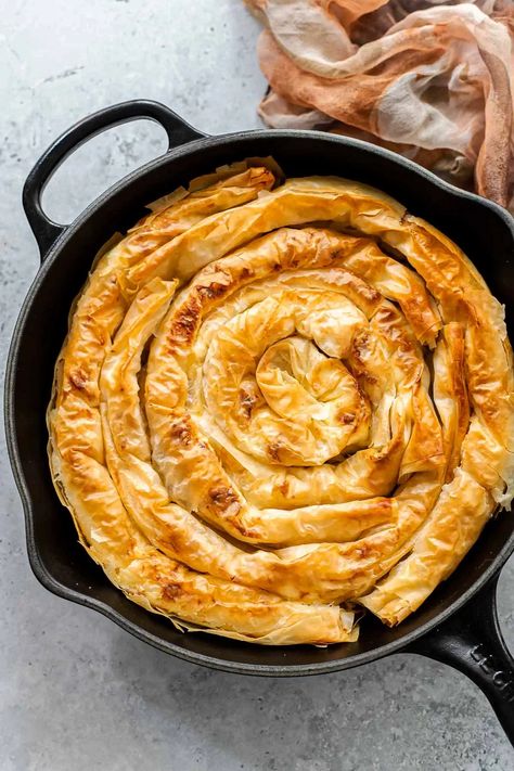 Banitsa (Bulgarian Cheese Pie) - Recipes From Europe Banitsa Recipe, Cheese Pie Recipe, Classic Savory, Bulgarian Food, Pastry Dishes, Yogurt Drink, Yogurt Drinks, Cheese Pie, Bulgarian Recipes