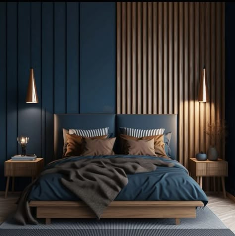 Bedrooms Inspiration, Condo Decor, Decor Hacks, Inspiration Aesthetic, Modern Bedroom Design, Master Bedrooms Decor, Blue Bedroom, Inspiration Wall, Blue Walls