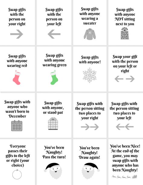 Printable for White Elephant Card Game White Elephant Game Rules, White Elephant Rules, Christmas Favours, Christmas At Work, Traditional Christmas Gifts, Family Gift Exchange, White Elephant Christmas, Christmas Gift Exchange Games, Christmas Party Planning