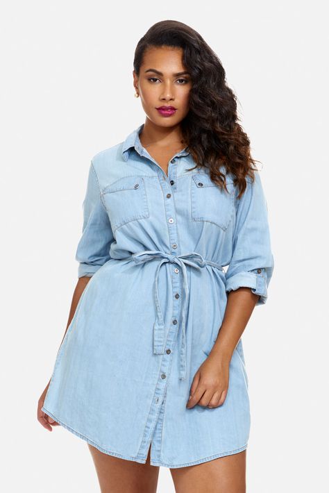 Plus Size Sophie Long Sleeve Denim Shirt Dress Denim Shirt Plus Size, Shirt Outfit Plus Size, Sophie Long, Figure Dress, Plus Size Dress Outfits, Long Sleeve Denim Shirt, Fashion To Figure, Denim Shirt Dress, Shirt Dress Style