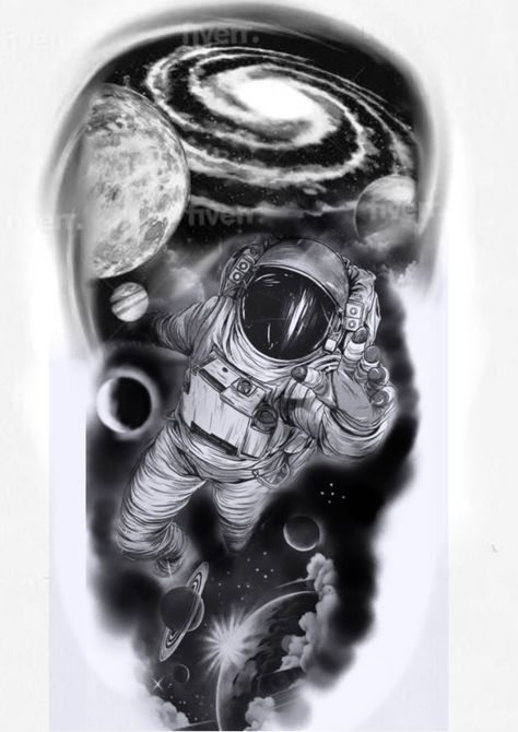 Ojo Tattoo, Galaxy Tattoo Sleeve, Space Tattoo Sleeve, Outer Space Tattoos, Wing Tattoo Men, Arm Tattoos Drawing, Ufo Tattoo, Solar System Tattoo, Astronaut Tattoo