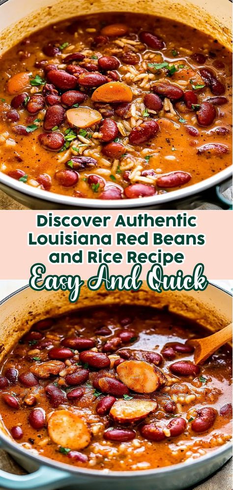 Dive into the heart of Southern cuisine with this authentic Louisiana Red Beans and Rice recipe! This comforting dish combines creamy red kidney beans, flavorful Andouille sausage, and a medley of aromatic vegetables, all served over fluffy white rice. Perfect for casual family dinners or festive gatherings, this recipe is both easy to make and packed with rich, smoky flavors. Bring the spirit of New Orleans to your kitchen and impress your loved ones with this classic comfort food that everyone will adore! Cajun Red Beans And Rice Recipe, Louisiana Red Beans And Rice Recipe, Authentic Louisiana Recipes, Red Bean And Rice, Louisiana Red Beans And Rice, Cajun Red Beans And Rice, Louisiana Red Beans, Cajun Red Beans, Red Beans And Rice Recipe Easy