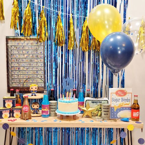 Throw a Vault-Tec Fallout Themed Birthday Party! All the DIY Details at Doodlecraftblog.com, link in bio. . https://www.doodlecraftblog.com/2024/04/host-perfect-vault-tec-birthday-party.html . . . #falloutseries #falloutparty #falloutcrafts #fallout #bethesda #falloutnewvegas #gaming #gamer #falloutcommunity #videogames #vault #wasteland #fo #vaultboy #falloutnv #cosplay #falloutmemes #nukacola #vaulttec #postapocalyptic #brotherhoodofsteel #photomode #falloutshelter   #pipboy #vaultdweller #wastelanders #fallout76 #fallout4 #doodlecraft #doodlecraftblog Fall Out Birthday Party Ideas, Fallout 4 Birthday Ideas, Fallout Birthday Party, Fallout Party Decorations, Diy Fallout Decor, Fallout Party Ideas, Fallout Themed Party, Fallout Birthday Party Ideas, Fallout Diy