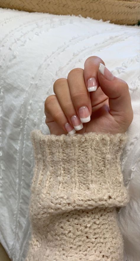 Thick Tip French Nails, Nails Dip French Tip, Thick French Manicure, French Nails Thick White, White French Dip Nails, Short Thick French Tip Nails, French Nails Dipping Powder, Thick French Tip Nails Square, White Tip Dip Powder Nails