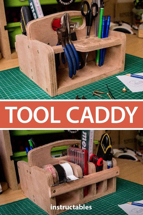 Make this handy wooden tool caddy to keep everything organized and at hand when you need.  #organization #storage #workshop #woodshop #woodworking #fusion360 #tools Wooden Tool Caddy, Tool Caddy, Jet Woodworking Tools, Woodworking Projects Unique, Woodworking Kits, Fusion 360, Cool Woodworking Projects, Popular Woodworking, Wood Plans