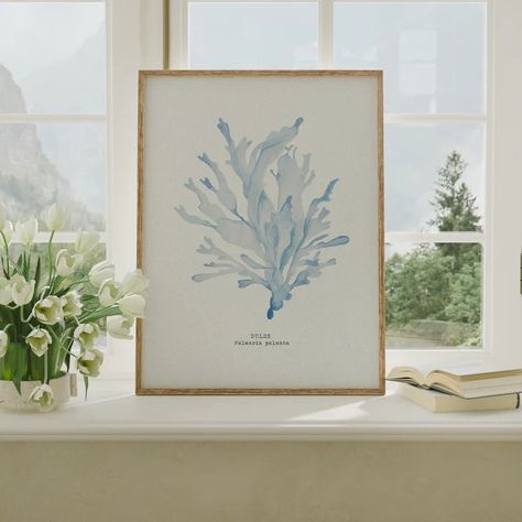 Seaweed Art & Seaweed Prints | Beach House Art Seaweed Painting, Seaweed Art, Hampton Style, Beach House Art, Coastal Painting, Dining Room Art, Botanical Art Prints, Blue Art Prints, Selling Prints