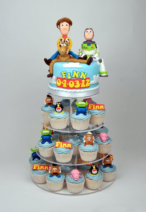 Toy story cupcake tower by Suzie B Cakes  (3/5/2012)  View cake details here: http://cakesdecor.com/cakes/8666 Toys Story Cake, Toy Story Birthday Cake, Toy Story Cupcakes, Toy Story Party Decorations, Toy Story Baby, Cake Kids, Toy Story Theme, Toy Story Cakes, Toy Story Birthday Party