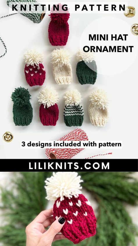 Christmas Knits, Hat Ornaments, Mini Beanies, Basic Knitting, Hat Ornament, Mini Hat, Cable Hat, Hand Knit Hat, Knit Hats