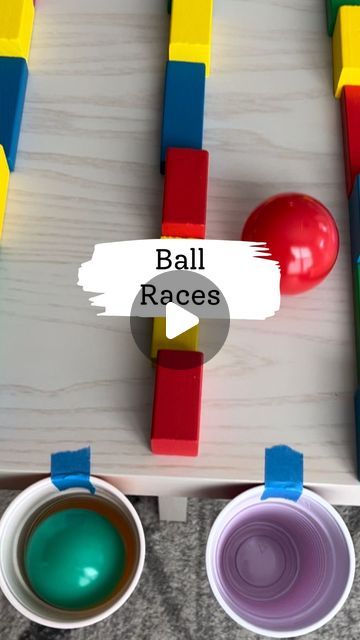 Melissa Kate on Instagram: "Ball Races: blow and see how quickly you can get the ball in the cup! A fun game for fine motor skills. We used blocks to make a passage but you could use legos, cars or other toys you have around. You can also use a straw to help blow! Thanks @craftmonsterz for the inspiration 💙  #kidsactivities #toddlermom #kidsactivityideas #kidsactivity #toddleractivity #toddleractivityideas  #simpleactivities #toddlerplay #boymom #momsofinstagram #momtips #momtricks #toddler #indooractivities  #toddlersofinstagram #toddlerfun#boymomtips #kidscraftideas #toddlercraftideas  #toddlercrafts  #momhack #playbasedlearning #preschoolactivities #preschoollearning #ballgames" Games For Carnival For Kids, Ball Activity For Toddlers, Blocks Activities For Toddlers, Block Play Preschool, Ball Activities For Toddlers, Ball Activities For Preschoolers, Legos Cars, Seniors Activities, Carnival Games For Kids