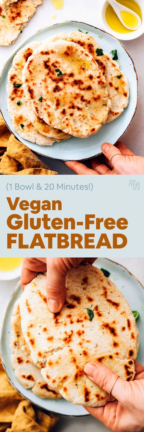 FLUFFY Gluten-Free Flatbread! The perfect companion for dips, spreads, wraps, and more! #flatbread #glutenfree #plantbased #recipe #minimalistbaker Gluten Free Flatbread, Minimalist Baker, Savory Vegan, Gluten Free Oats, Oat Flour, Roasted Carrots, Gluten Free Flour, Gluten Free Baking, Flatbread