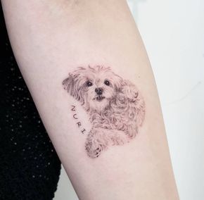 Maltese Tattoo, Tatoo Dog, Small Dog Tattoos, Cute Animal Tattoos, Purple Tattoos, Dog Memorial Tattoos, Dog Paw Tattoo, Cool Wrist Tattoos, Tattoo Zeichnungen