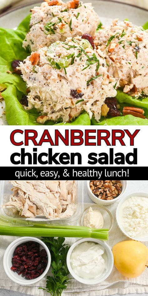 This healthy cranberry chicken salad with pecans is an easy recipe that is full of flavor! Tender chicken, crunchy celery, sweet cranberries, and crunchy pecans create this easy chicken salad! A great meal prep recipe for an easy lunch or quick snack. Healthy Cranberry Chicken Salad, Cranberry Chicken Salad Recipe Healthy, Chicken Salad Healthy Recipe, Chicken Salad Recipe With Cranberries, Chicken Salad With Pecans, Cranberry Chicken Salad Recipe, Chicken Salad With Cranberries, Chicken Salad Meal Prep, Cranberry Pecan Chicken Salad