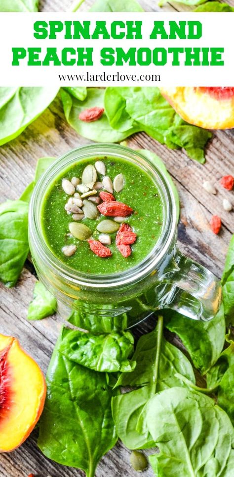 spinach and peach smoothie is packed with goodness, tastes delicious and is a great start to your day #spinachandpeachsmoothie #greensmoothies #smoothies #healthysmoothies #healthybreakfasts #larderlove Spirulina Smoothie, Great Breakfast Ideas, Health Smoothie Recipes, Peach Smoothie, Easy Healthy Smoothies, Smoothies With Almond Milk, Oat Smoothie, Best Smoothie Recipes, Spinach Smoothie