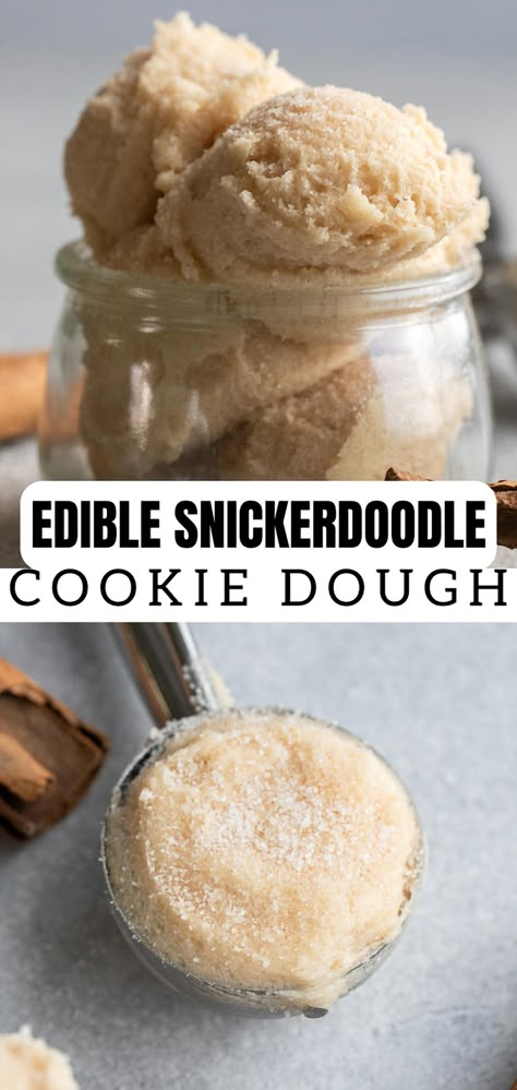 Indulge in the ultimate treat with our Snickerdoodle Cookie Dough Delight, a no-bake sensation that combines the classic cinnamon-sugar flavor you love with a creamy, edible dough. Perfect for satisfying your sweet tooth without turning on the oven, this easy-to-make delight is great for parties, cozy nights in, or just a quick snack. Enjoy the nostalgic taste of snickerdoodles in a fun, new way that's sure to become a favorite. Small Edible Cookie Dough Recipe, Snickerdoodle Cookie Dough, Eggless Cookie, Edible Cookie Dough Recipe, Cookie Dough Recipe, Snickerdoodle Cookie, Batch Recipes, Baking Recipes Desserts, Cookie Dough Recipes