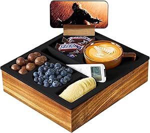 Couch Cup Holder Tray, Hitseon Silicone Acacia Wooden Couch Caddy with Cup Holder for Bed Car Beach, Drink Holder for Couch with Upgrade Removable 360° Rotating Holder Black Couch Organizer, Couch Caddy, Couch Cup Holder, Wooden Couch, Beach Drink, Work Meetings, Store Snacks, Bed Car, Leisure Time