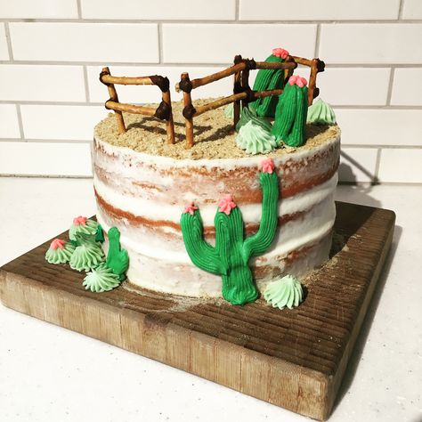 The ultimate cactus cake 🌵 #cactuscake #baking #decorating #cakedecorating #birthdaycake #nakedcake #desert #cowboy #cowgirl #patisserie #gateau #cactus Desert Cowboy, Cowboy Cake, Deco Cake, Cowboy Cakes, Cactus Cake, Daughters Birthday, Cake Kids, Baking Decorating, Horse Cake