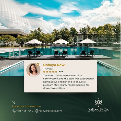 Green Minimalist Modern Hotel Review Instagram Post Canva Template #instagram #socialmedia #ig #story #canva #template #post #social #media #hotel #resort Airbnb Post Ideas, Resort Social Media Post, Review Post Design, Hotel Instagram Feed, Hotel Social Media Design, Hotel Social Media Post, Feedback Design, Canva Template Instagram, Hotel Ads