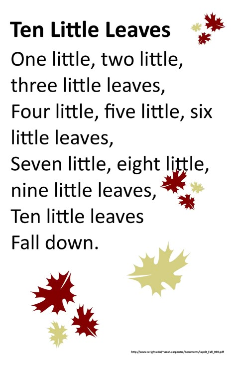 Itty Bitty Rhyme: Ten Little Leaves Fall Song For Preschool, Songs About Trees Preschool, Leaves Are Falling Song Preschool, Fall Rhymes Preschool, Tree Songs Preschool, Songs About Leaves For Preschool, Halloween Songs For Infants, Leaves Songs Preschool, Tree Poems Preschool