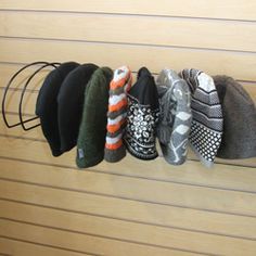 Beanie Display, Diy Hat Display, Retail Clothing Racks, Slat Wall Display, Cap Rack, Cap Display, Grey Headboard, Hat Display, Hat Storage