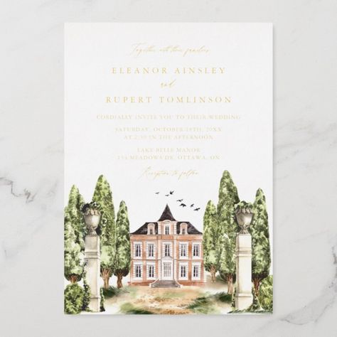 Vineyard Wedding Invitations, Manor House Wedding, Postcard Wedding Invitation, Wedding Invitations Leaves, Gold Foil Wedding Invitations, Foil Pressed Wedding Invitations, Traditional Wedding Invitations, Garden Weddings, Country Wedding Invitations