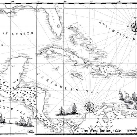 Carribean Map, Old Pirate Map, Pirate Map Tattoo, Old Pirate, Pirate Pictures, Pirate Map, Maps Aesthetic, Map Tattoo, Map Black And White